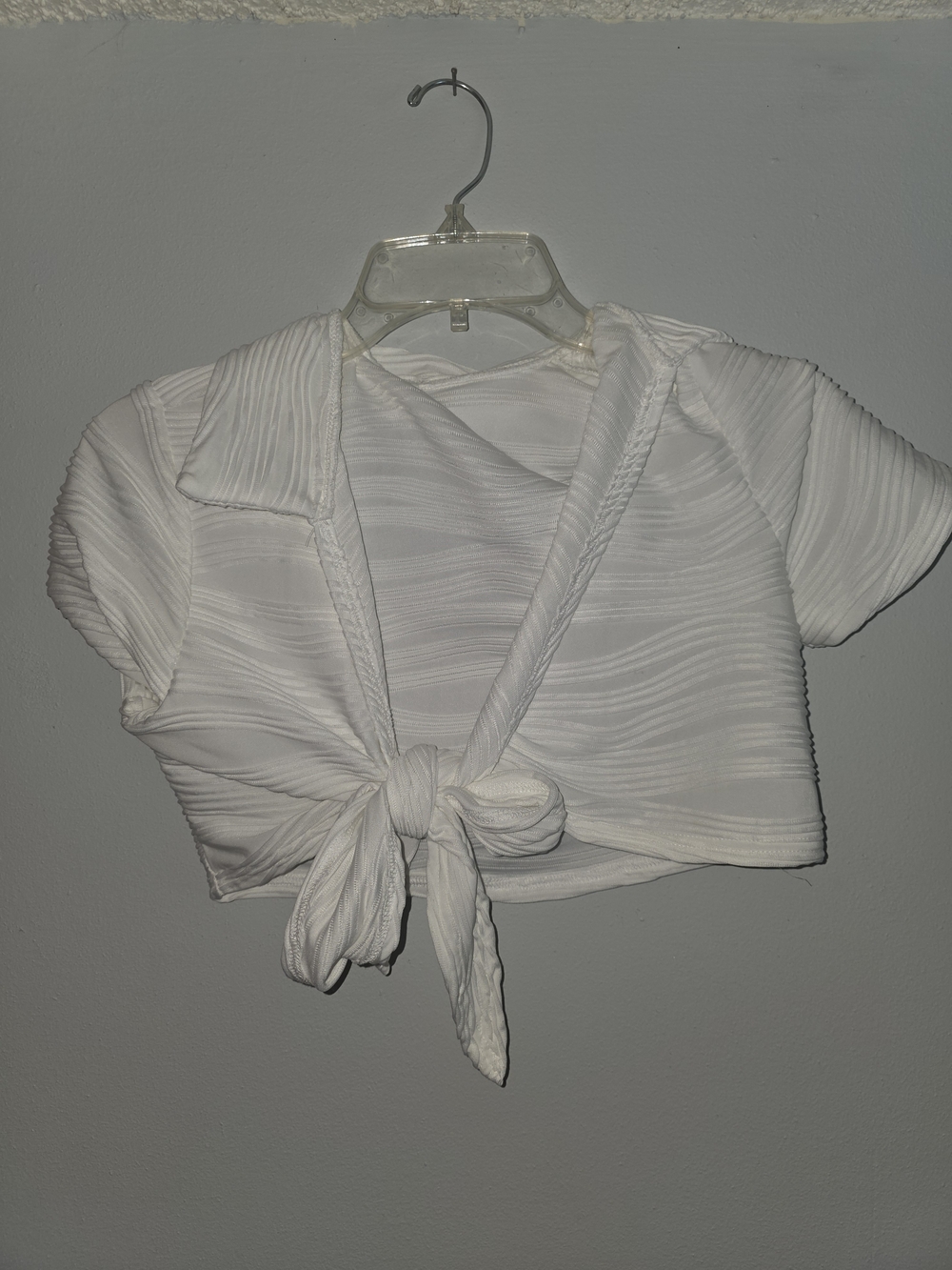 2 Piece Short Set SHEIN White Tie-Front Textured
